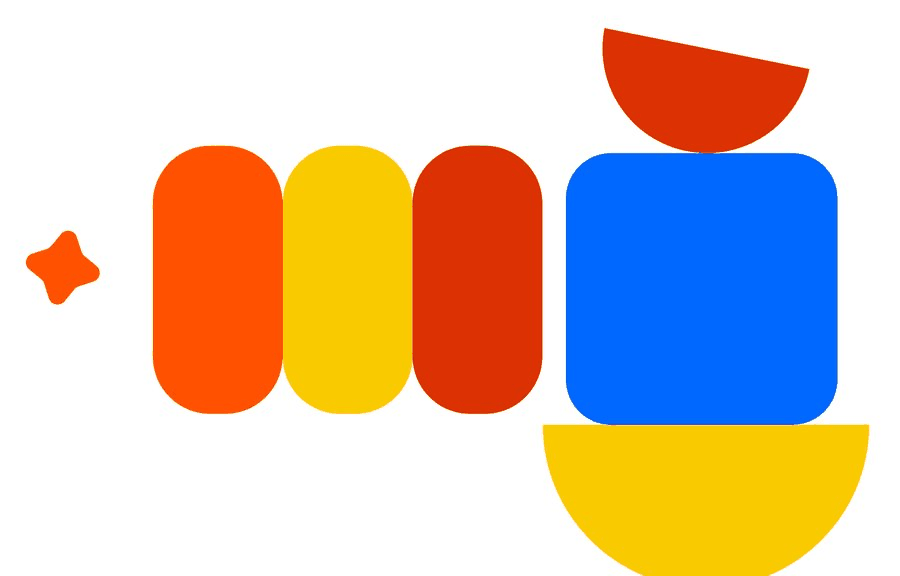Playful stacked shapes in the 255 brand colours