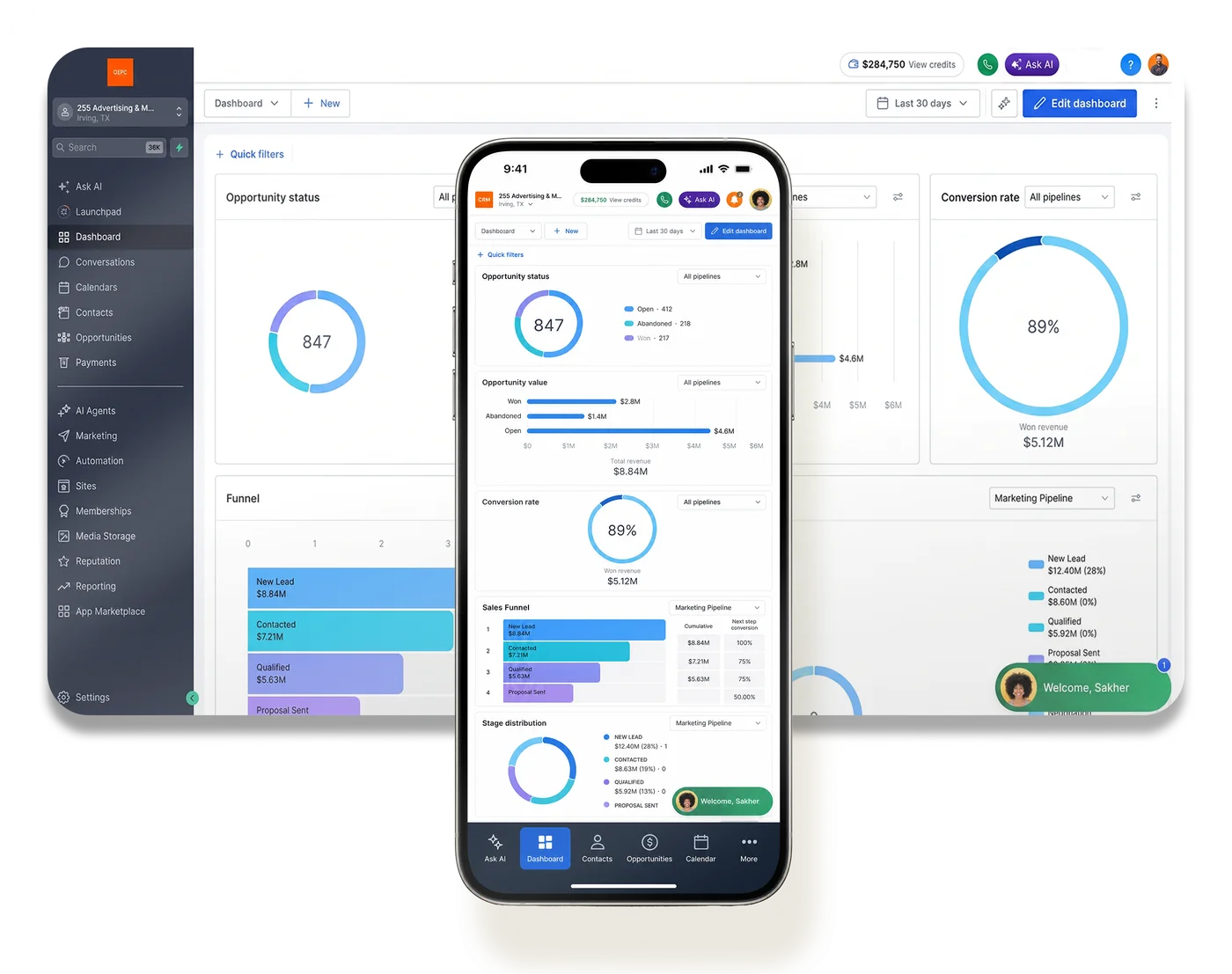 255 Business Platform dashboard and mobile app